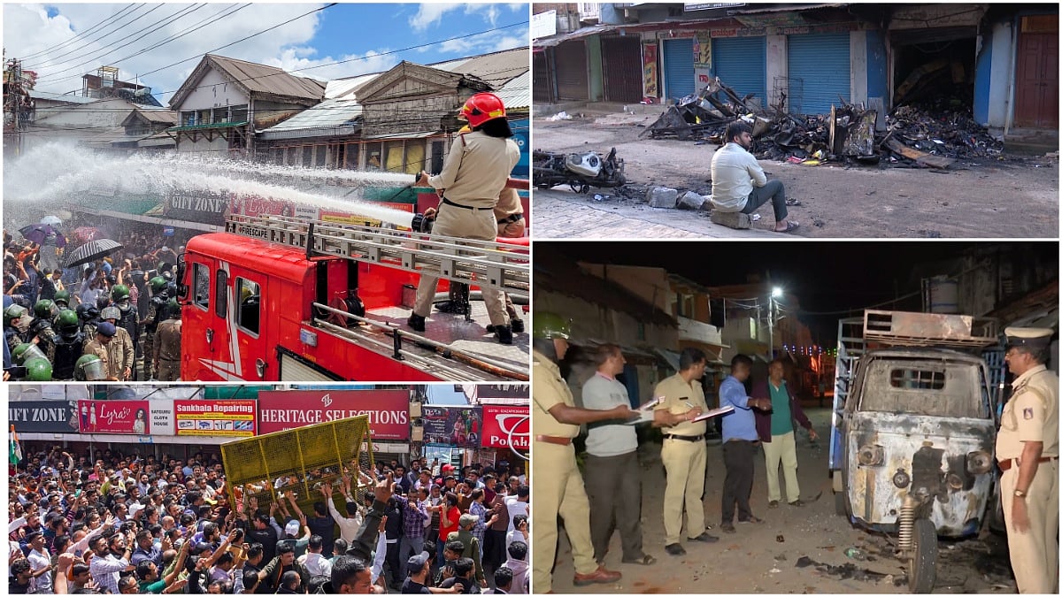 Visuals from clashes in Shimla (L) and Karnataka (R) |  - PTI